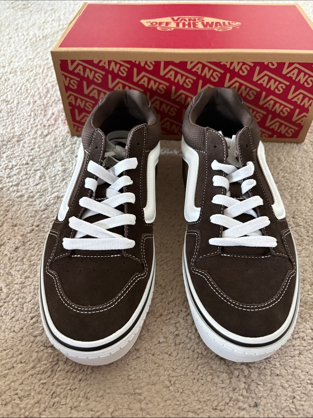 Vans Brown Suede Sneakers with White Stripe
